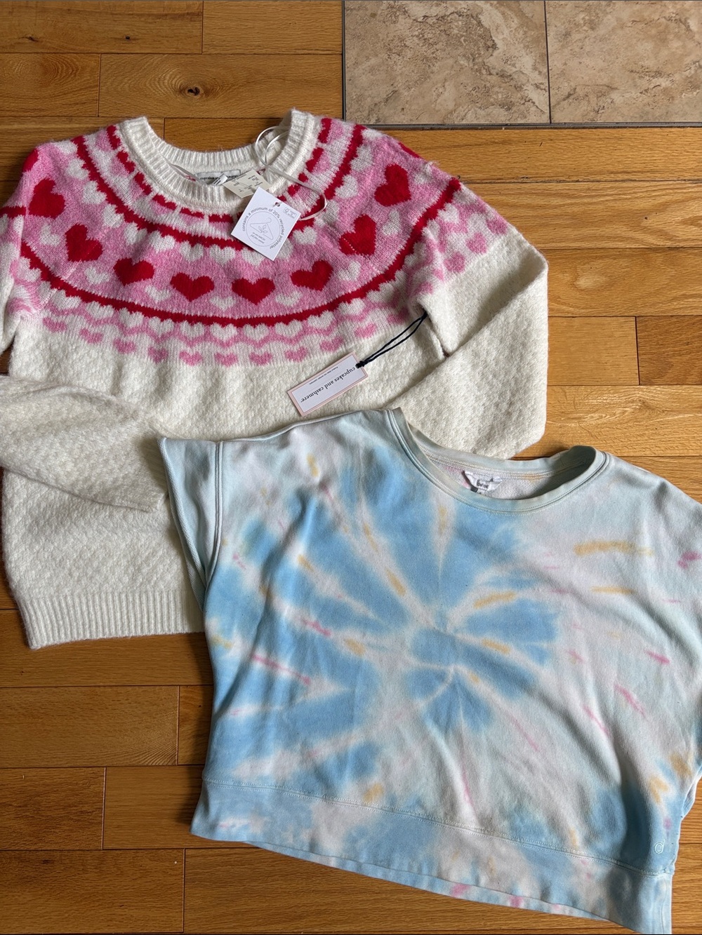 Heart Fair Isle Crewneck Sweater - Pink & Red - both fit size medium